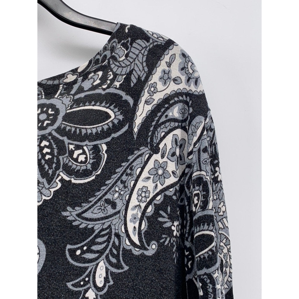 AVENUE Women's Plus Washed Black Paisley Printed 3/4 Sleeve Top SZ 26/28