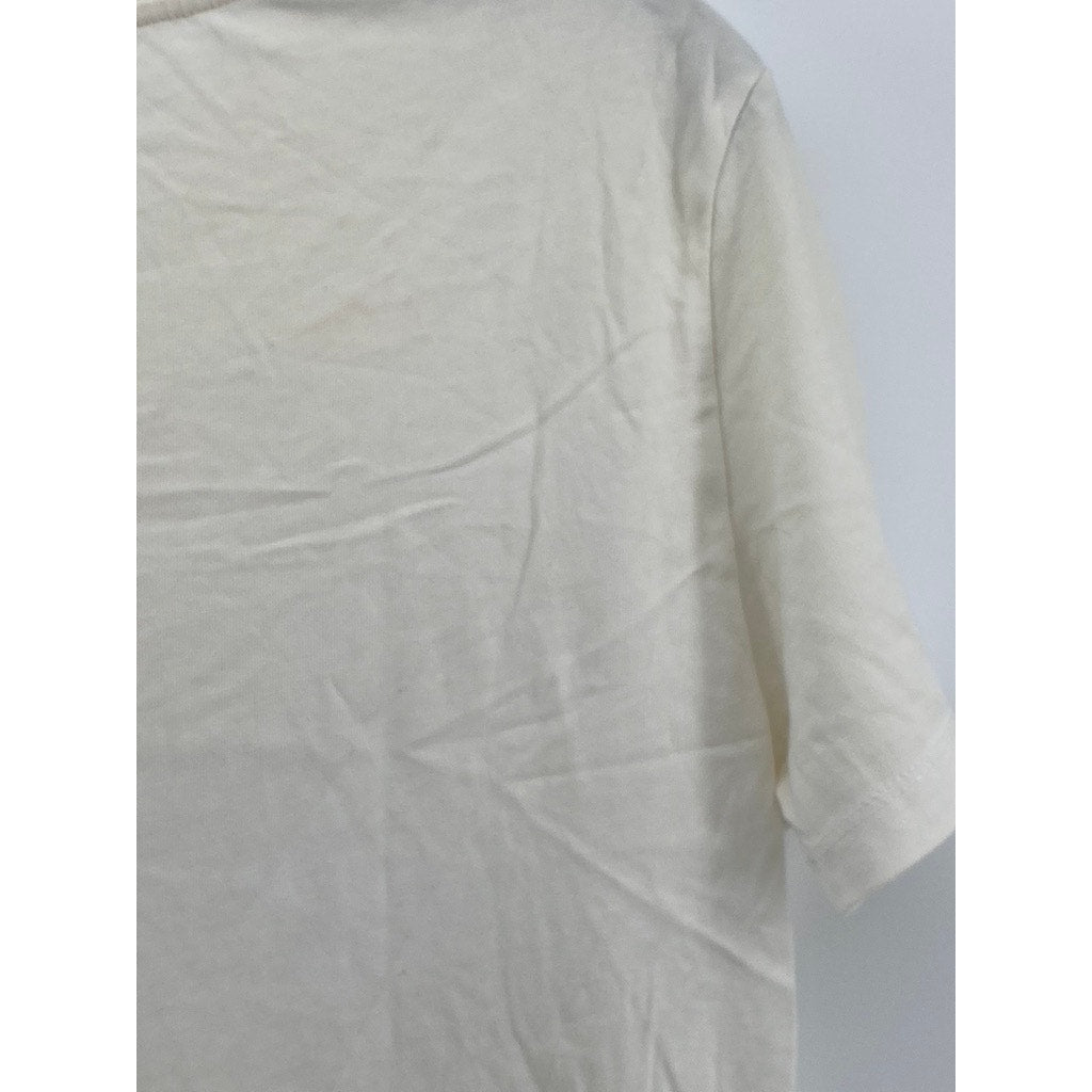 ZARA Women's White-Black Abstract Face Graphic Crewneck Short Sleeve Top SZ M