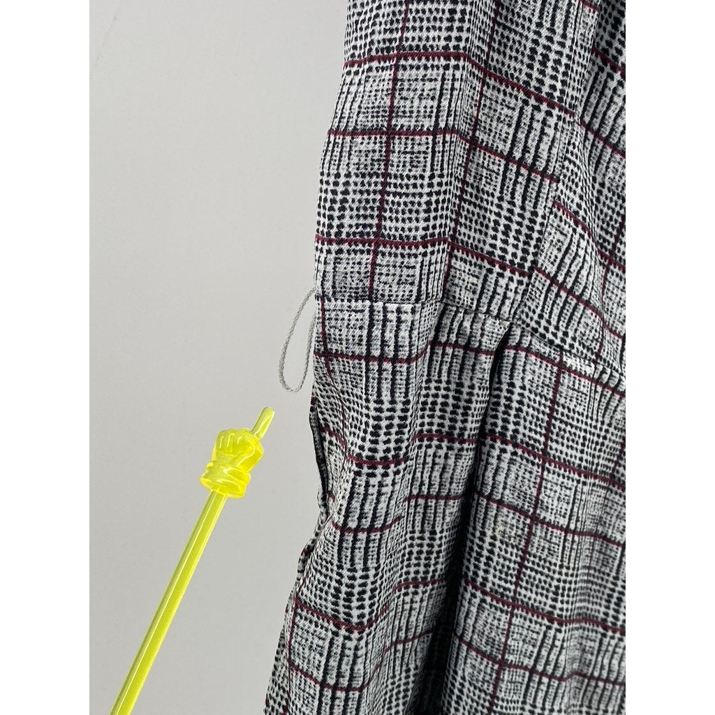 CANDIE'S Women's Gray Printed Plaid Button-Front Wide-Leg Jumpsuit SZ S
