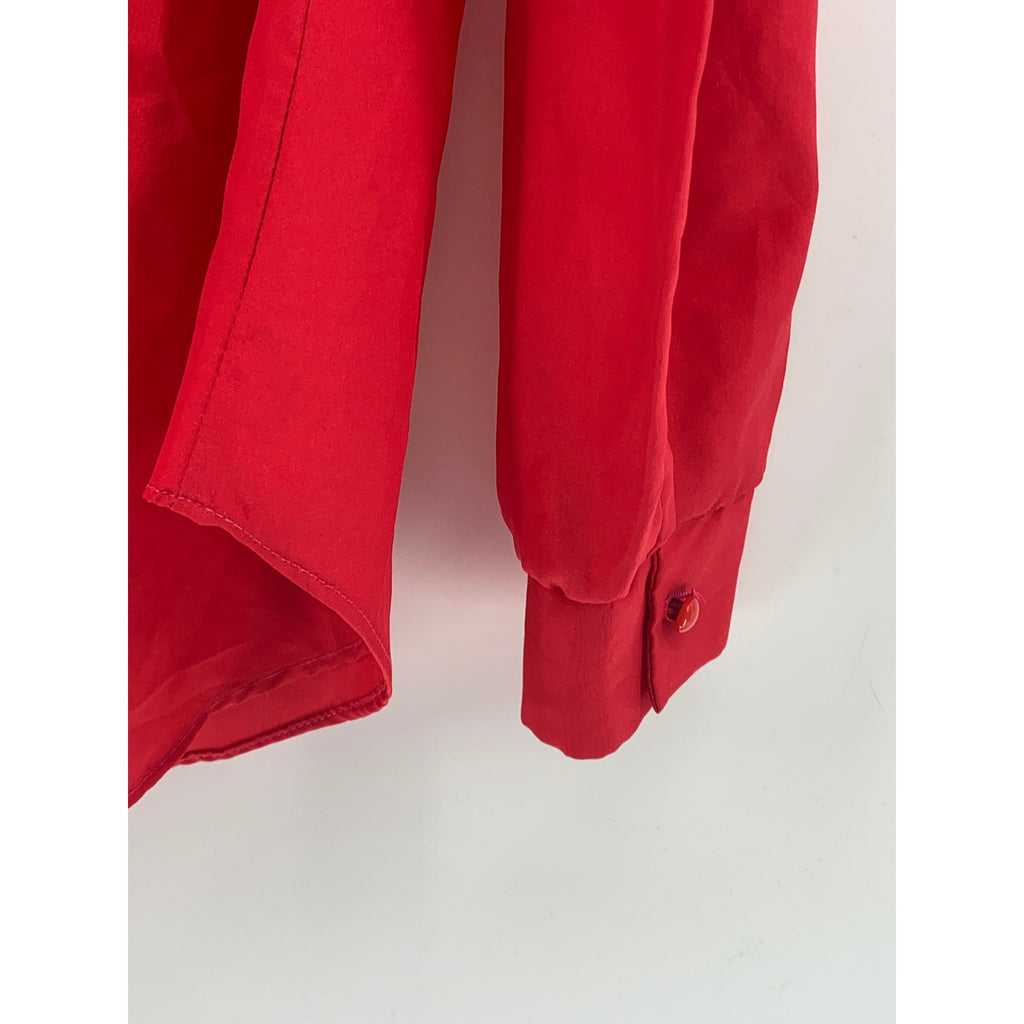 LAURA MAE Women's Vintage Red Ruffle Button-Up Long Sleeve Regular-Fit Top SZ M