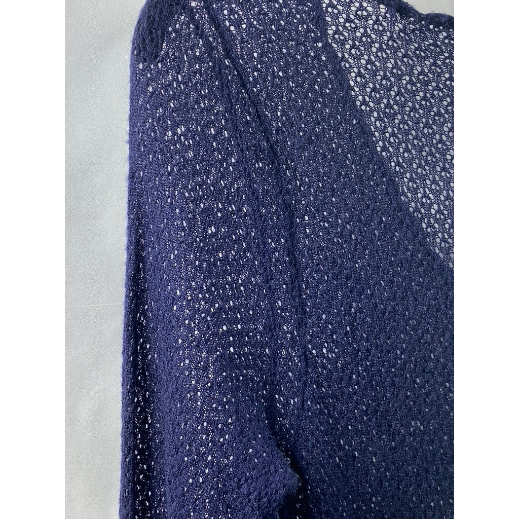 SPARROW Women's Navy Wool-Blend Crochet Knit V-Neck Long Sleeve Midi Dress SZ S