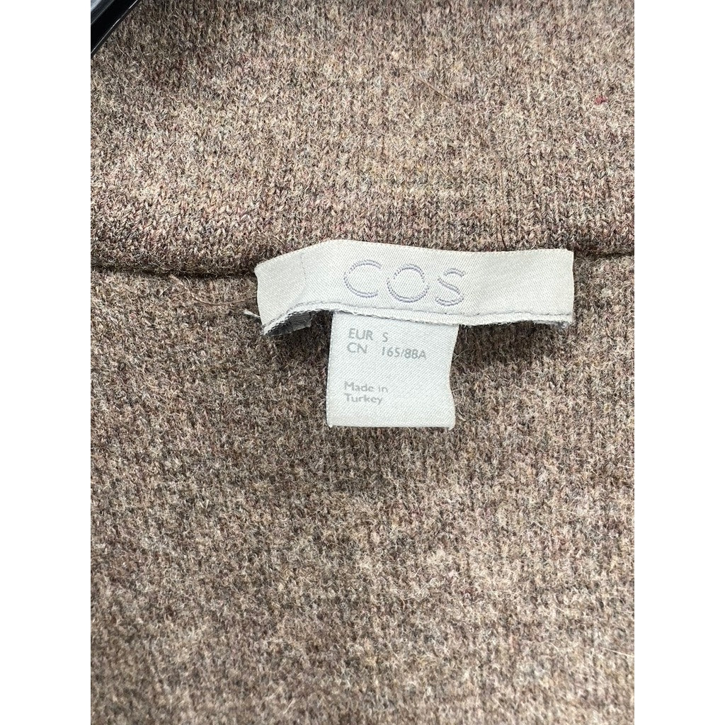 COS Women’s Brown Wool-Blend Three-Button Notch Collar Long Coat SZ S