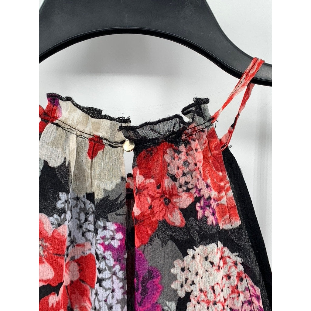 DYNAMITE Women's Black-Pink Floral Halter Sheer Top SZ S