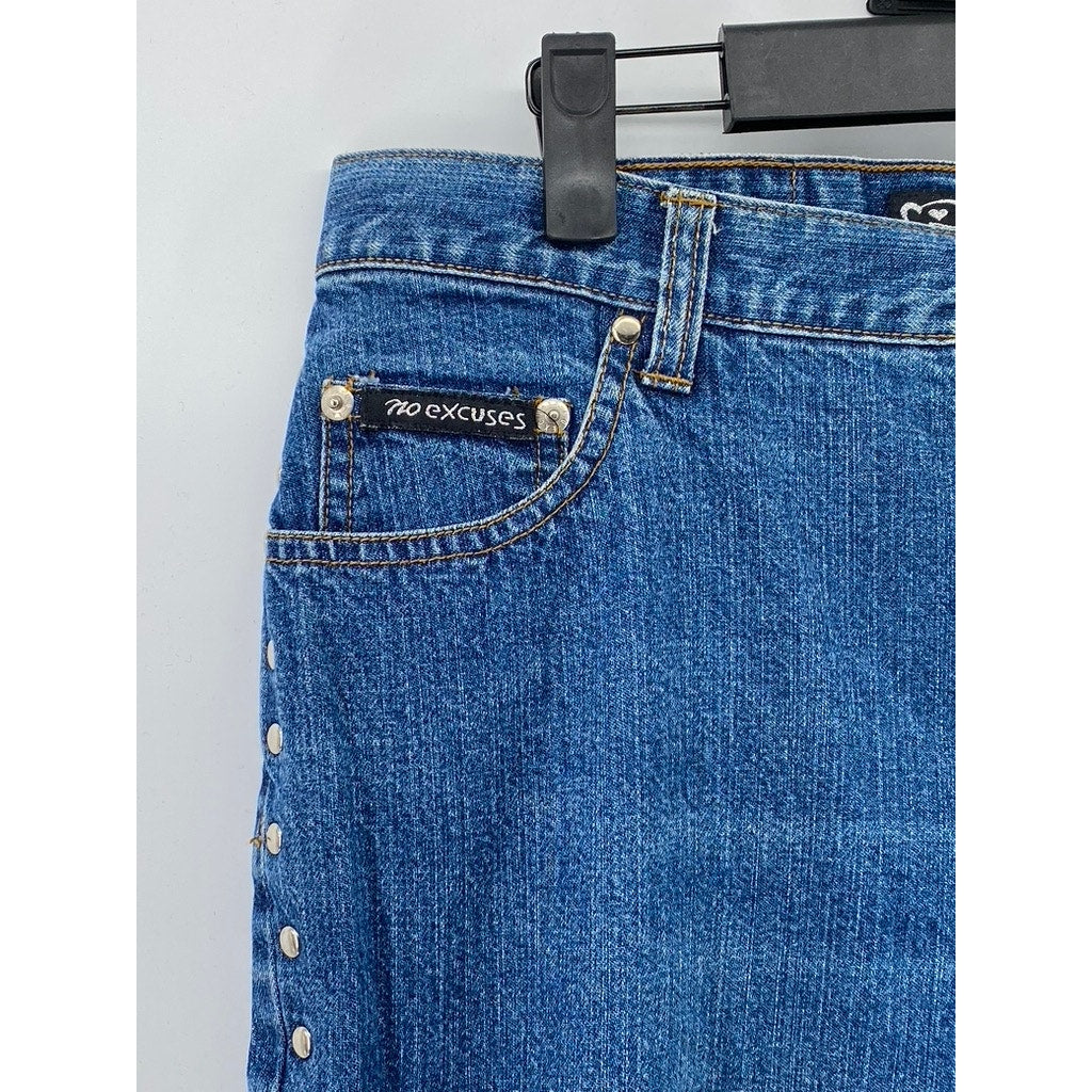 NO EXCUSES Women's Medium Blue Studded Side Five-Pocket Wide-Leg Jeans SZ 11/12