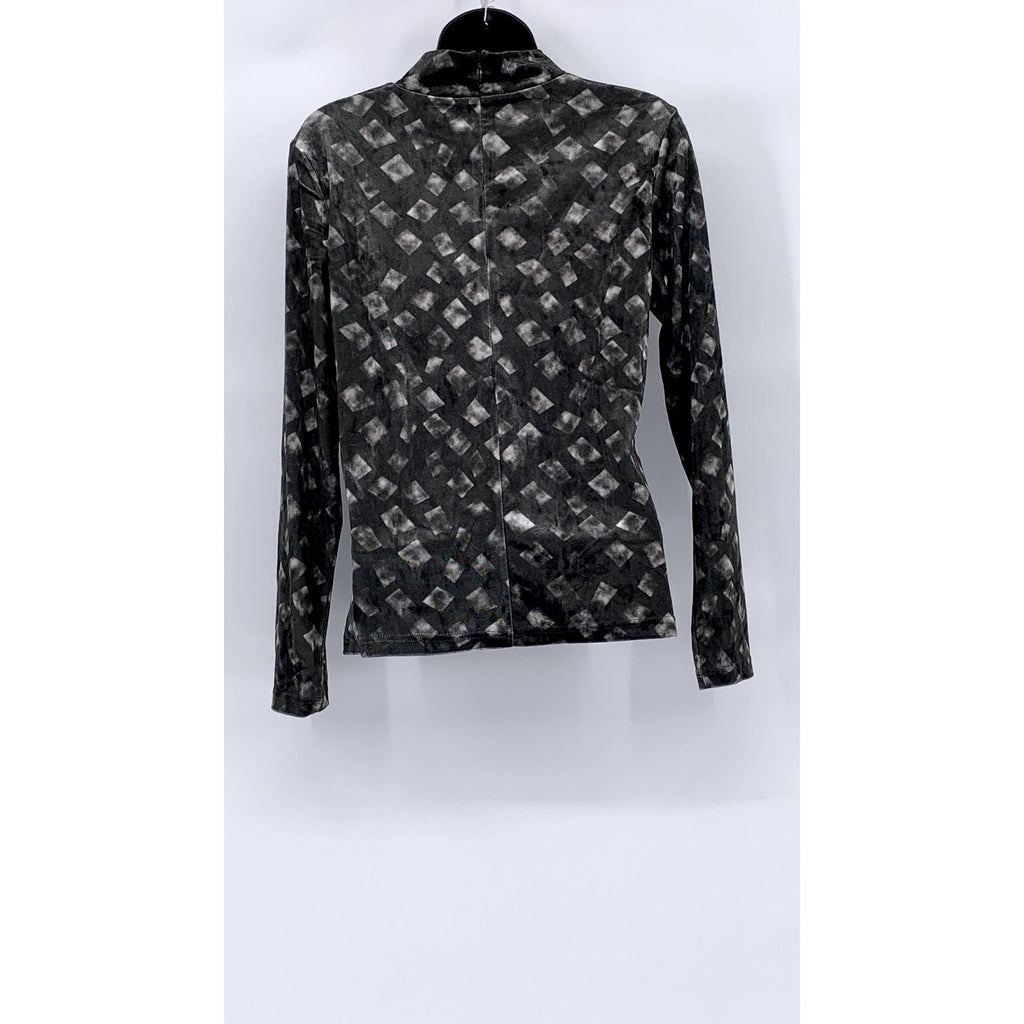NOVELIA Women’s Charcoal Gray Printed Velvet Long Sleeve Turtleneck Top SZ M