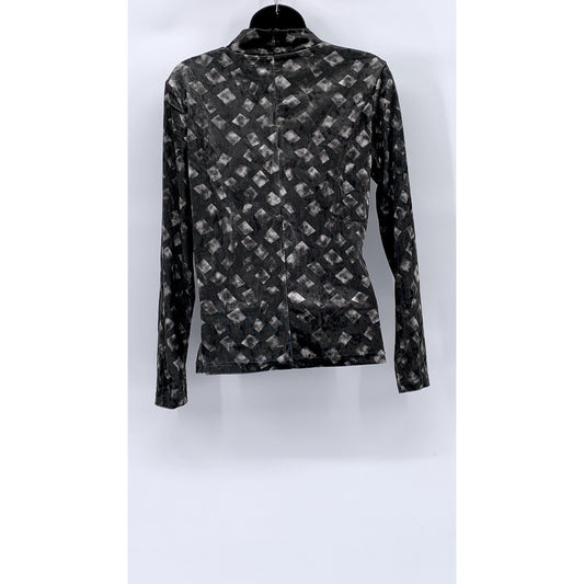 NOVELIA Women’s Charcoal Gray Printed Velvet Long Sleeve Turtleneck Top SZ M