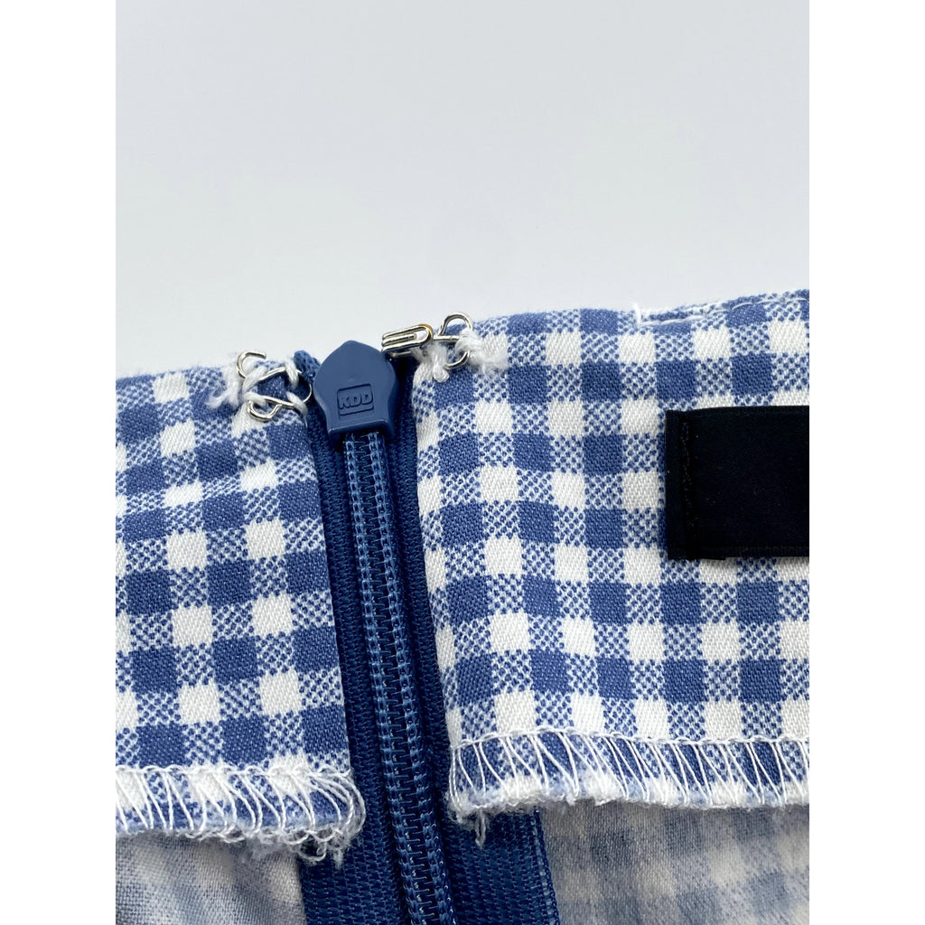 LULUS Women's Blue-White Gingham High-Rise Straight Leg Casual Pants SZ M