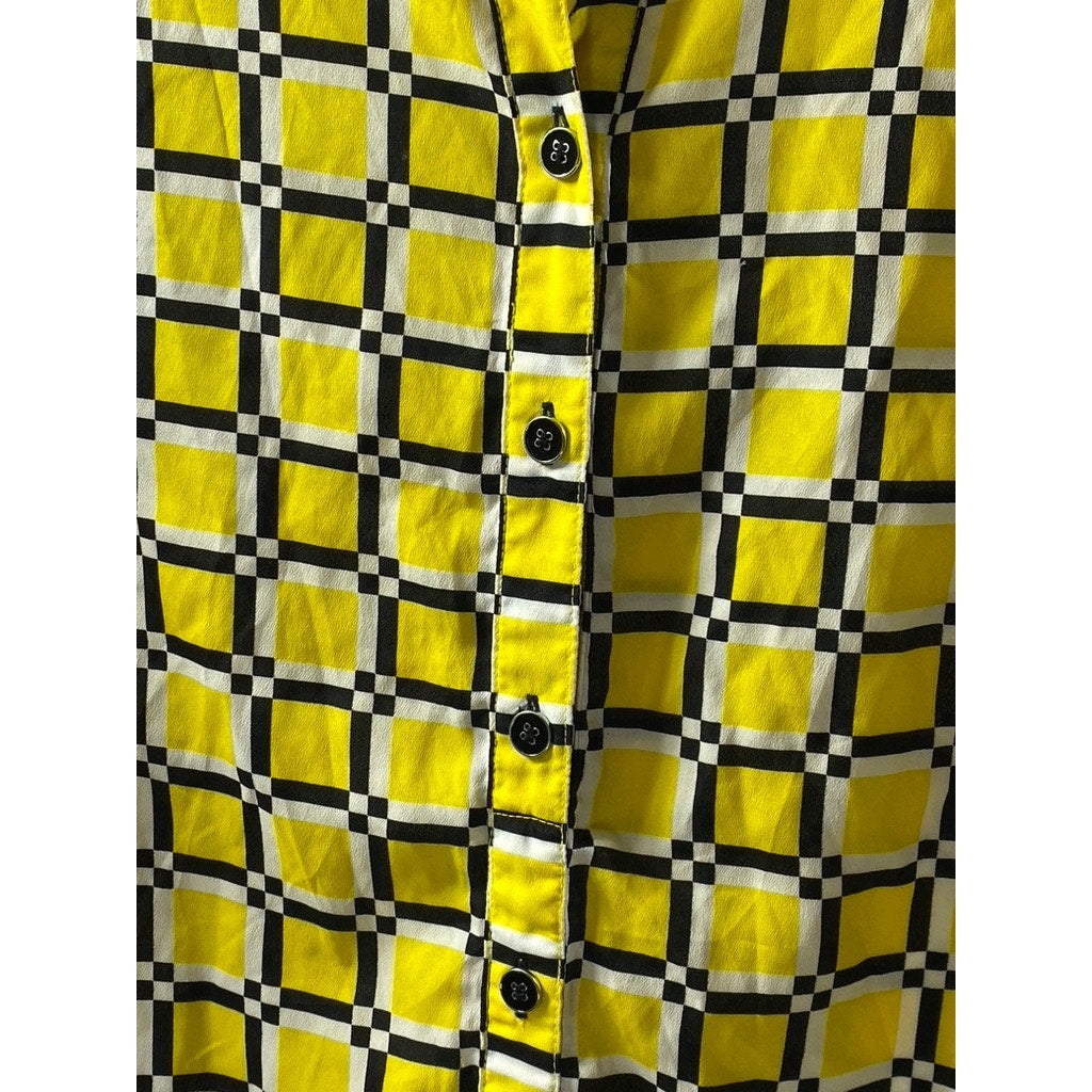NEW YORK & COMPANY Women's Yellow/Black Honeycomb Button-Up Shirt Dress SZ M