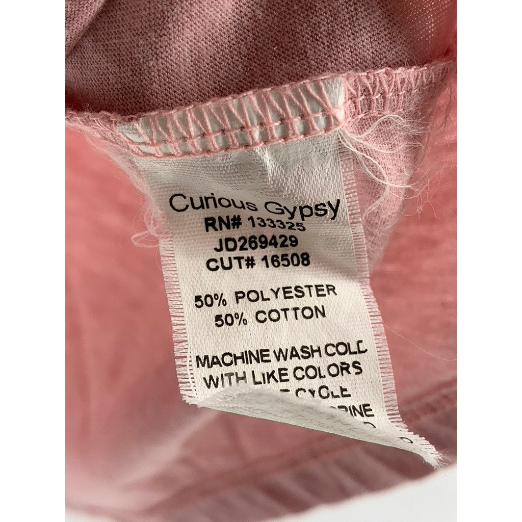 CURIOUS GYPSY Women's Pink V-Neck Short Sleeve T-Shirt SZ M
