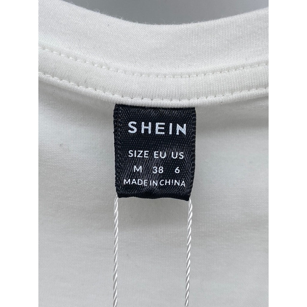 SHEIN Women's White-Black Corset Print No Boundaries Crewneck Cropped Top SZ 6