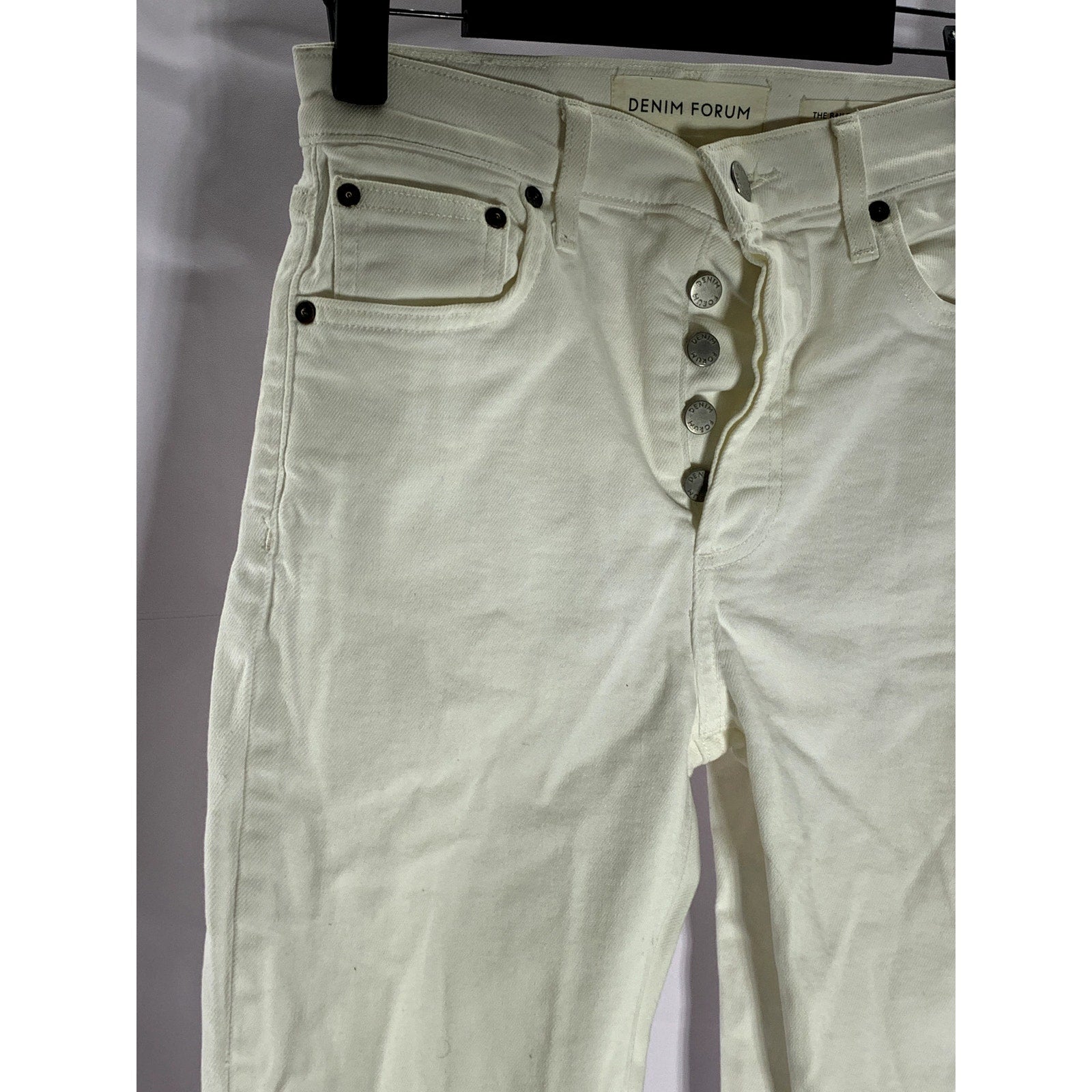 DENIM FORUM Women's White Button-Fly High-Rise The Bailey Crop Flare Jean SZ 24
