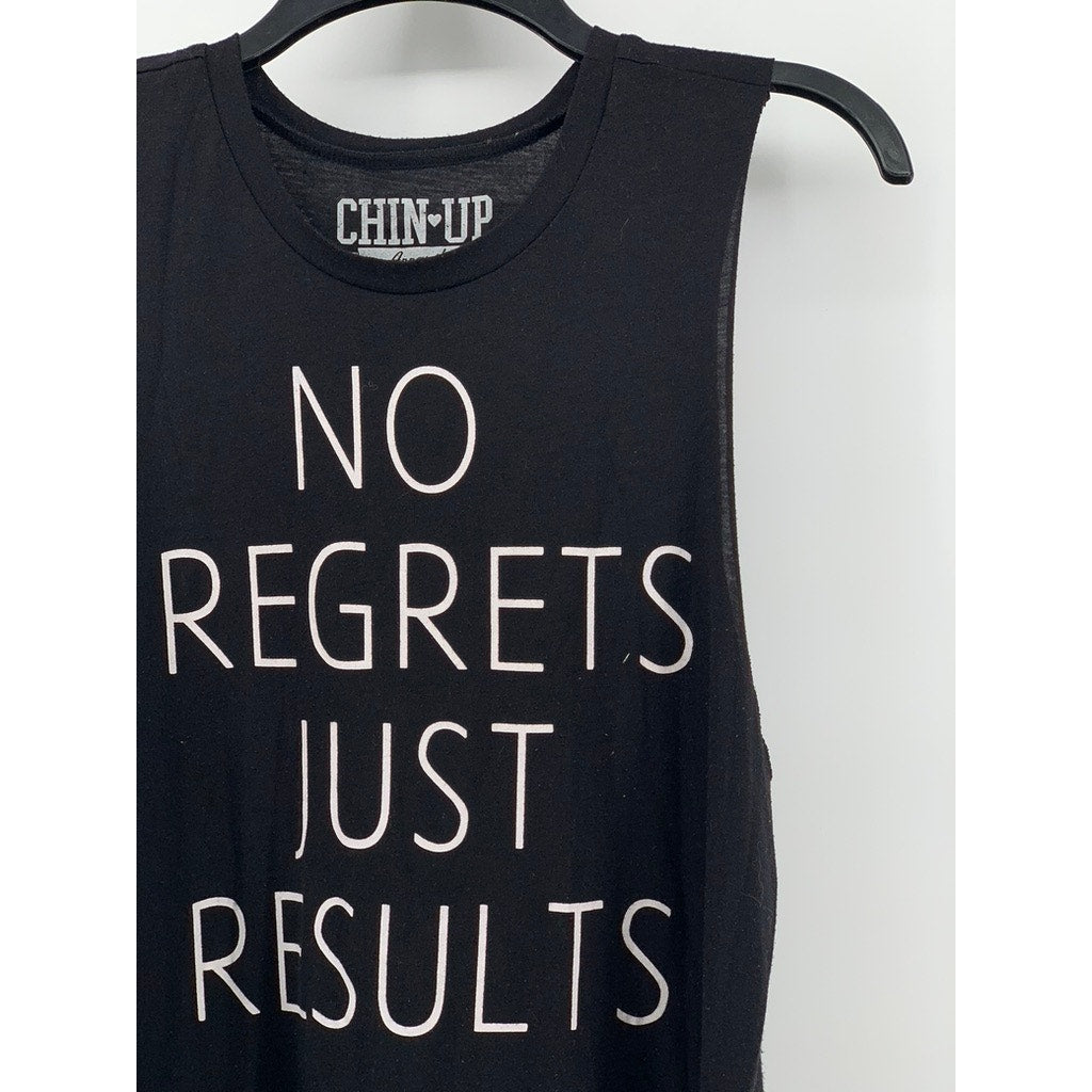 CHIN UP Apparel Women's Black-White No Regrets Just Results Tank Top SZ M