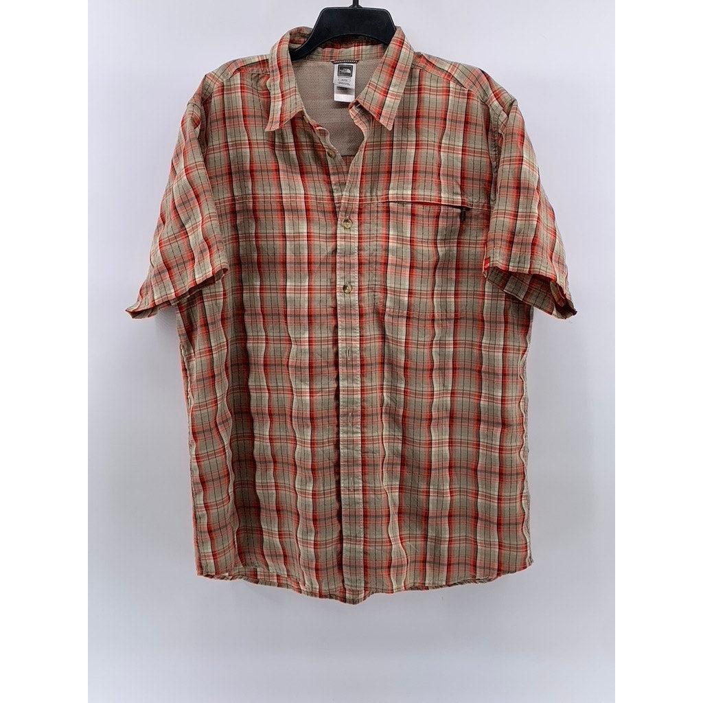 THE NORTH FACE Men's Orange Plaid Button-Up Short Sleeve Regular-Fit Shirt SZ XL