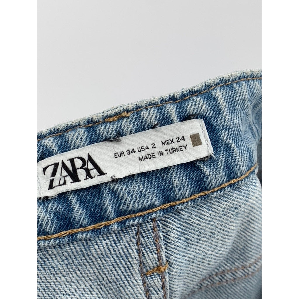 ZARA Women's Light Blue High-Rise Straight-Leg Five-Pocket Frayed Jeans SZ 2
