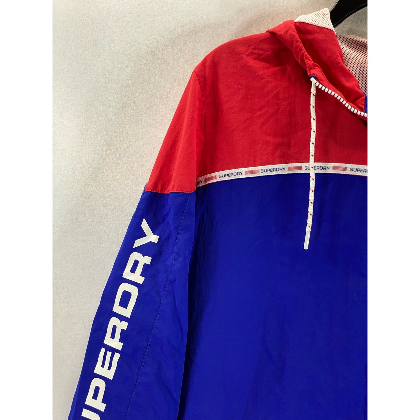 SUPERDRY Men's Red/Blue Drawstring Hood Zip-Up Athletic Jacket SZ XL