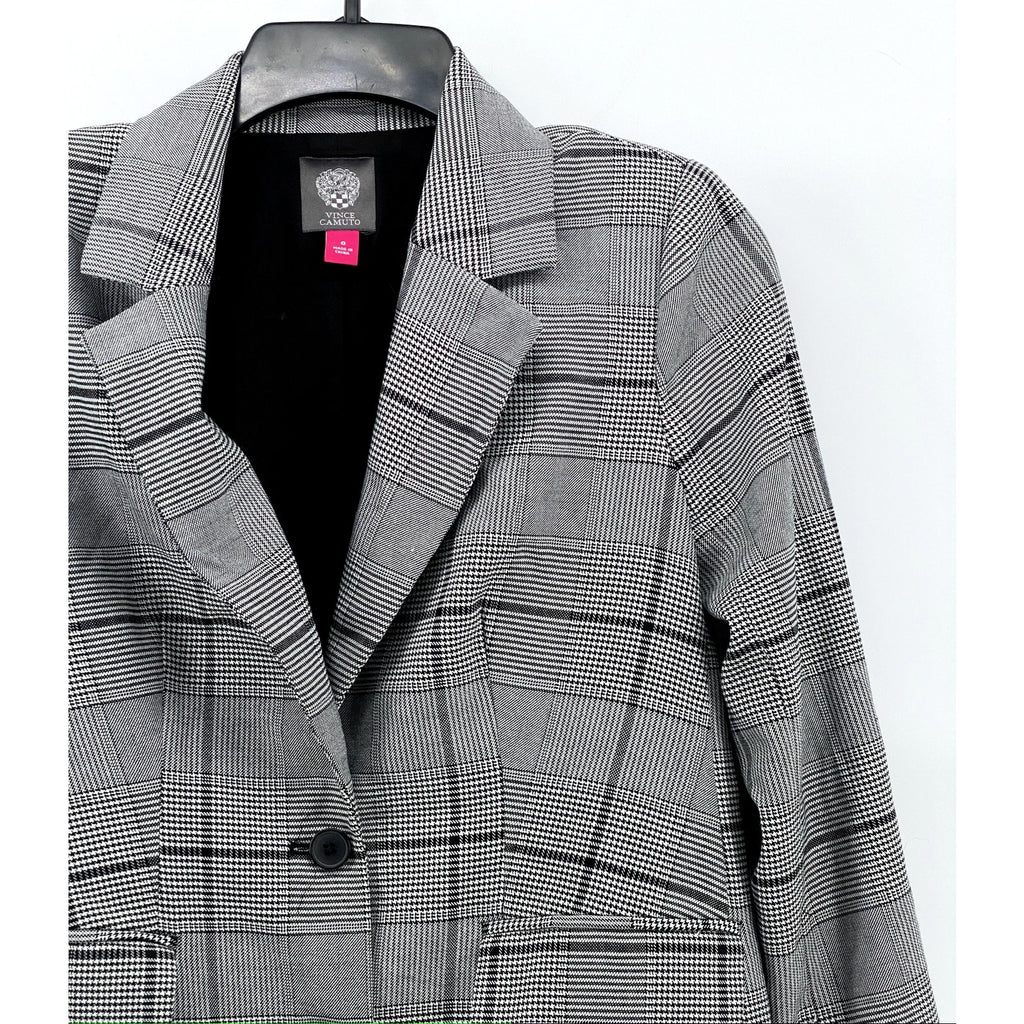 VINCE CAMUTO Women's Black Bold Glen Plaid Two-Button Notch Collar Blazer SZ 0