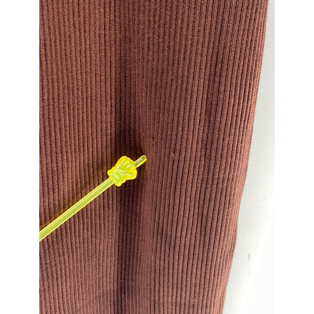 ALMOST FAMOUS Women's Brown Ribbed Henley Long Sleeve Bodycon Midi Dress SZ S