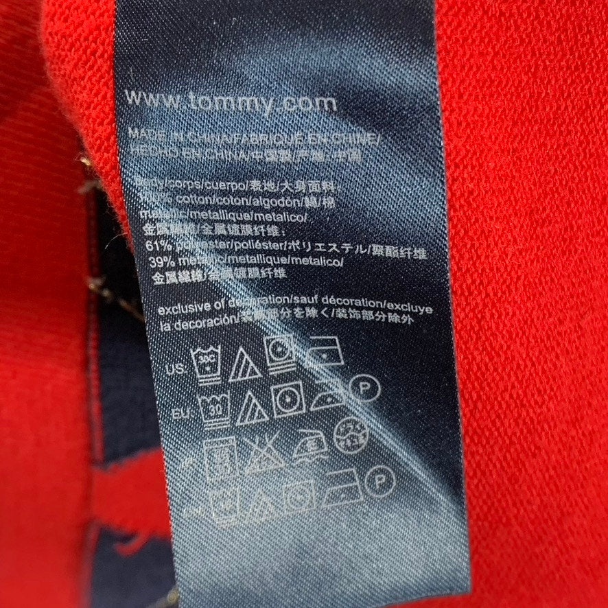 TOMMY HILFIGER Women's Red V-Neck Diamond Argyle Knit Pullover Sweater SZ L