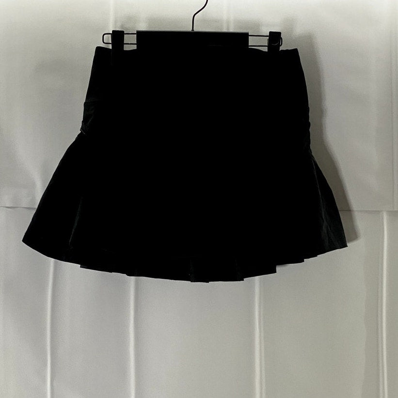 UNBRANDED Women's Solid Black Ruffle Pull-On Mini Skirt SZ S