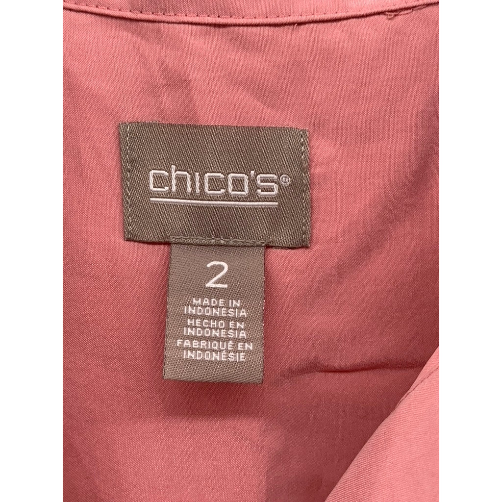 CHICO'S Women's Peach Regular Fit Button-Up 3/4 Sleeve Top SZ 2(US-L)