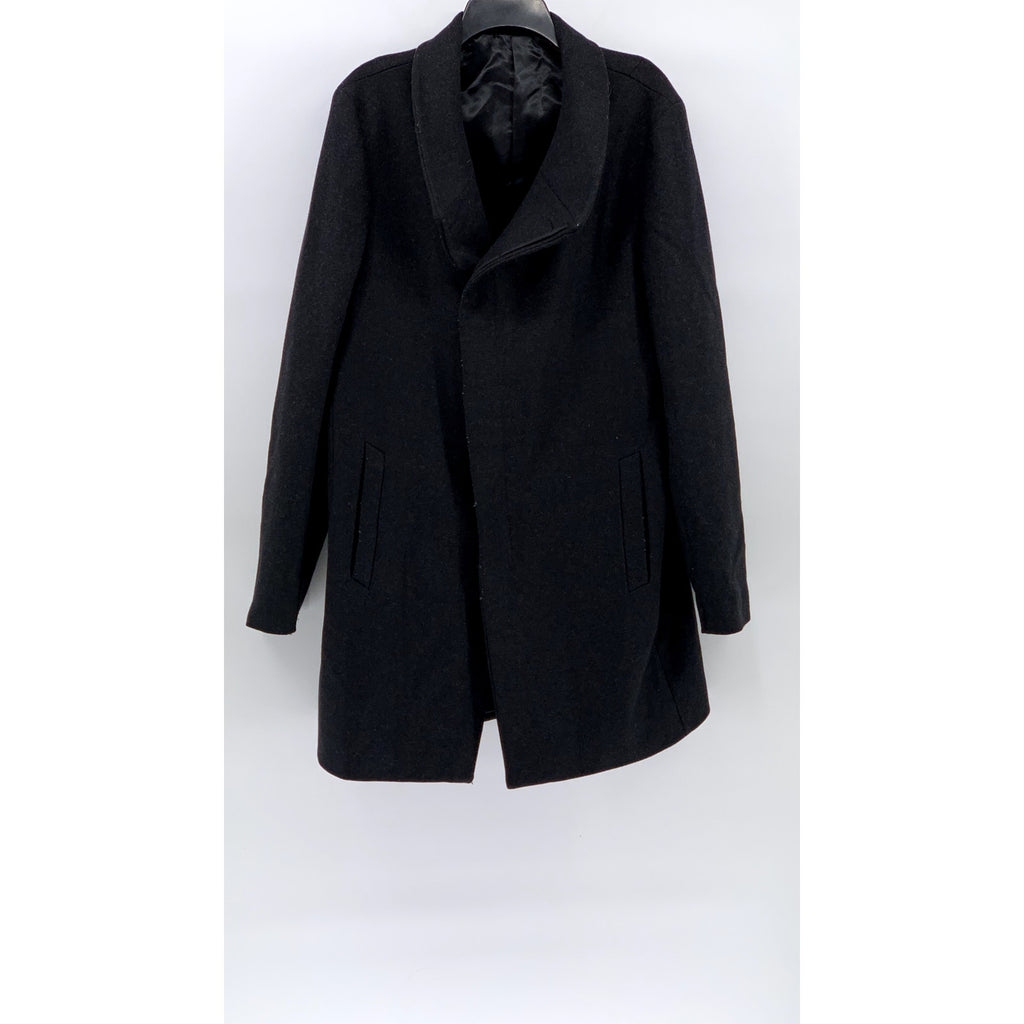 ALLSAINTS Men's Black Wool-Blend Shawl Collar Regular-Fit Pea Coat SZ 40