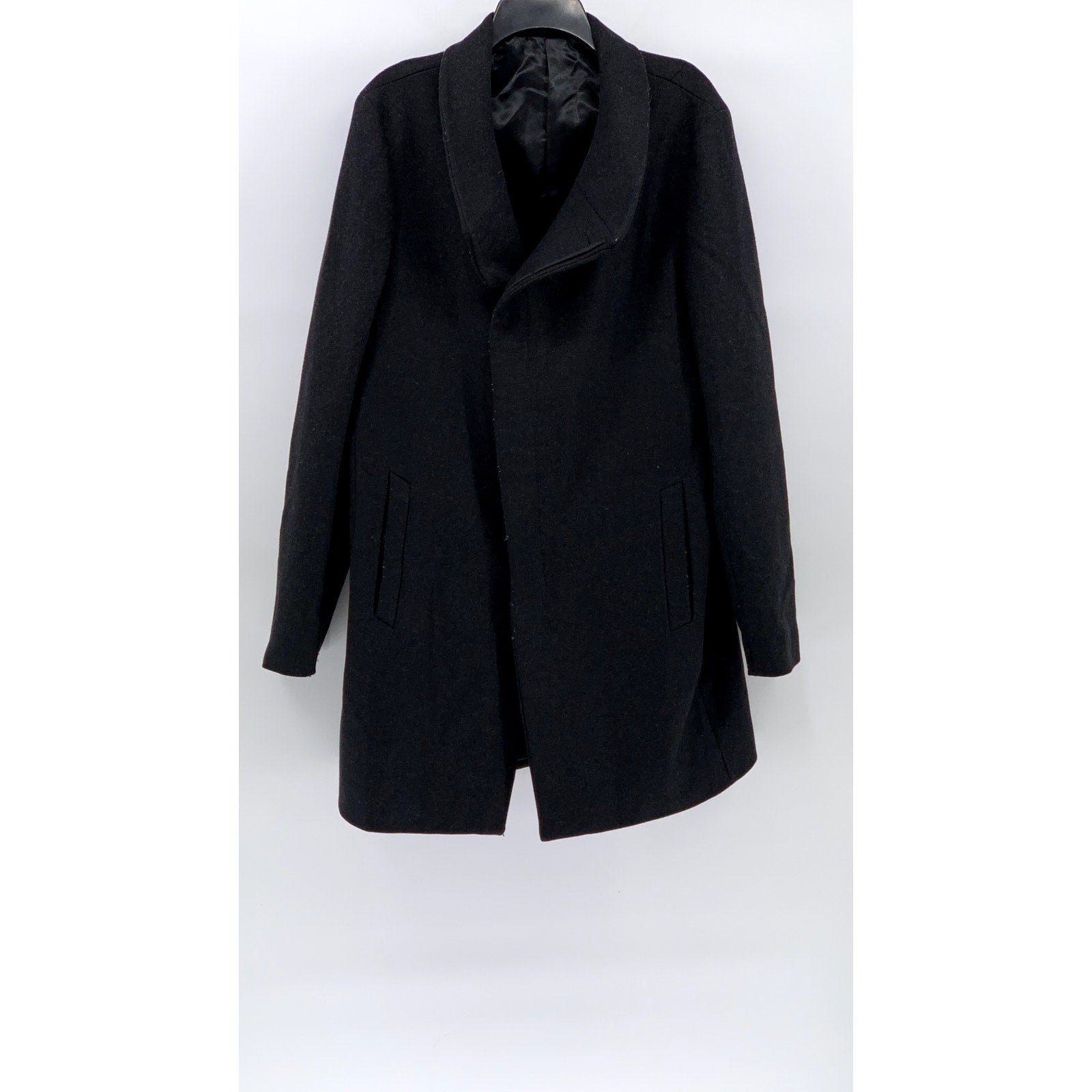 ALLSAINTS Men's Black Wool-Blend Shawl Collar Regular-Fit Pea Coat SZ 40