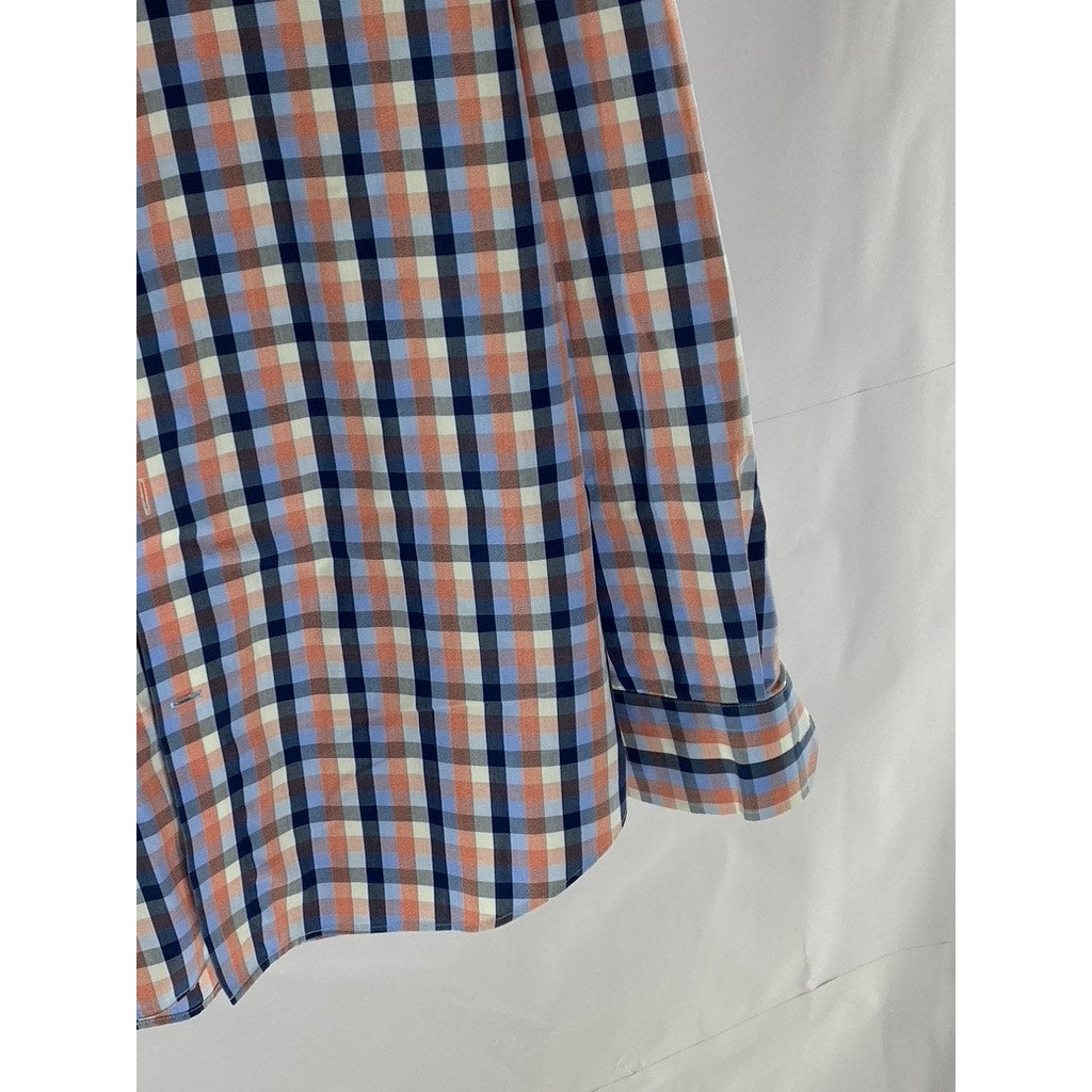 BANANA REPUBLIC Men's Orange/Blue Tri-Tone Gingham Grant Fit Button-Up Shirt SZM