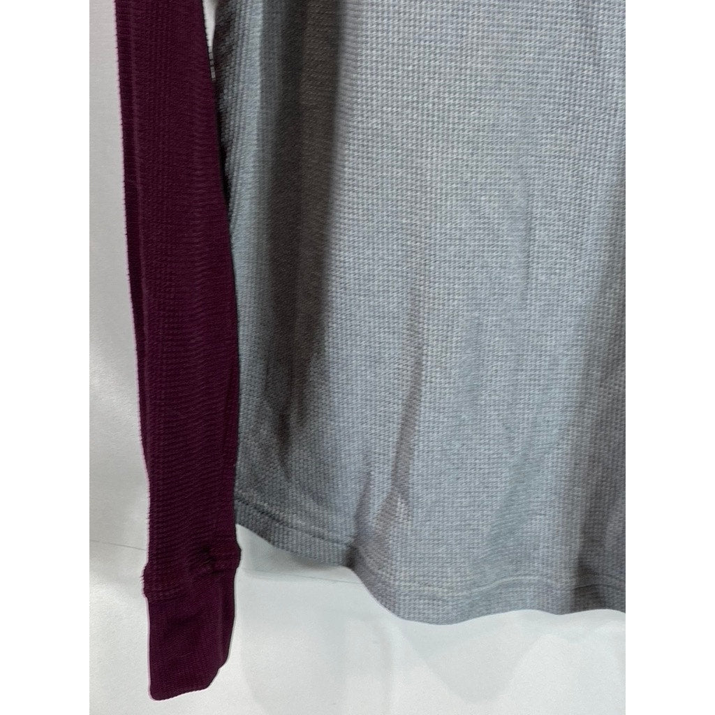 UNDER ARMOUR Men's Gray/Burgundy Colorblock Crewneck Loose Thermal Shirt SZ L