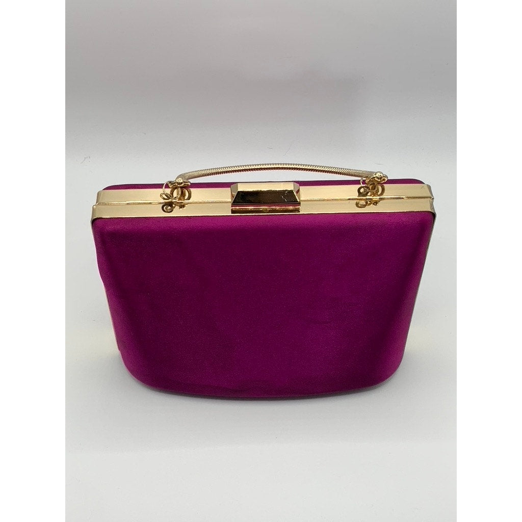 UNBRANDED Women's Purple Satin Boxy Snap Button Removable Strap Clutch Bag