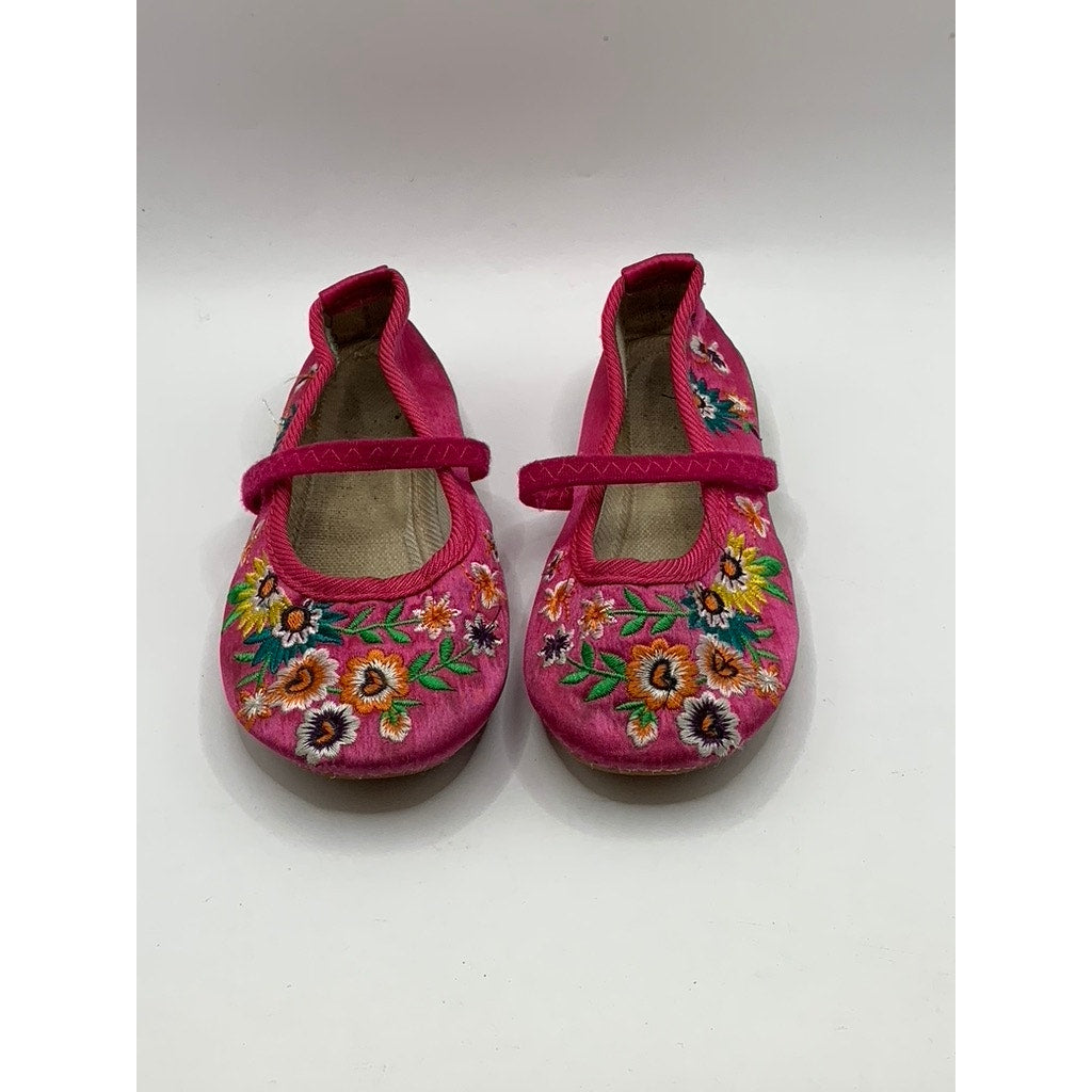 UNBRANDED Baby's Pink Satin Floral Embroidered Mary Janes SZ 26(7)