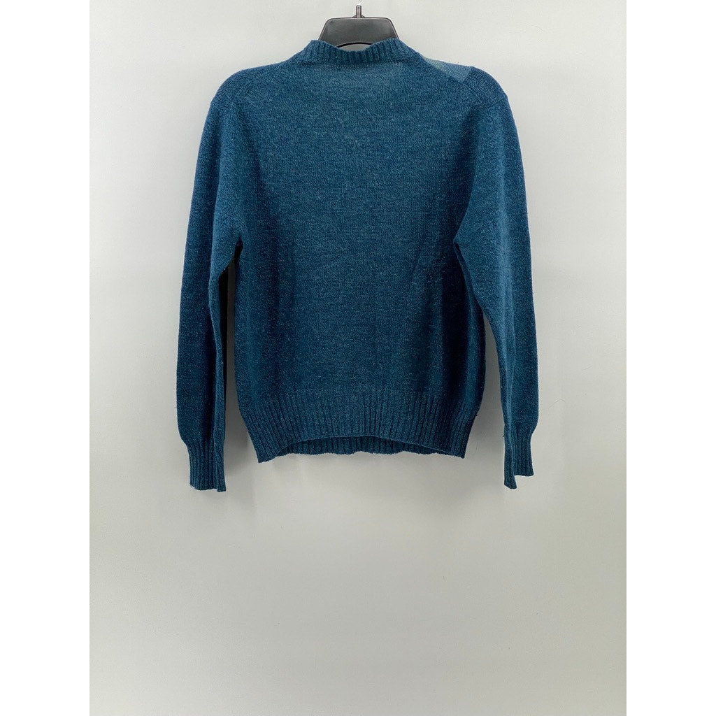 UNBRANDED Men's Blue Zig-Zag Crewneck Knit Wool-Blend Pullover Sweater SZ S
