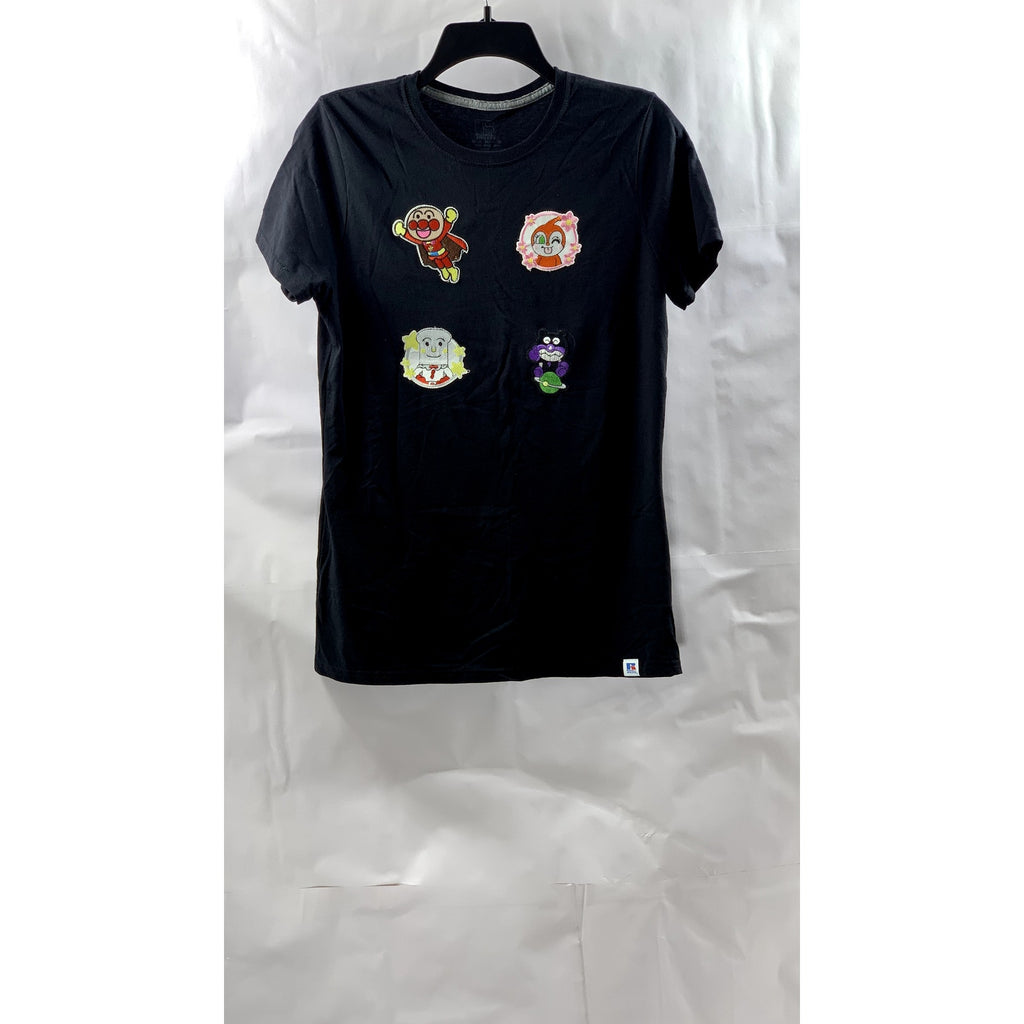 RUSSELL ATHLETIC Women's Black Embroidered Patch Graphic Crewneck Top SZ M