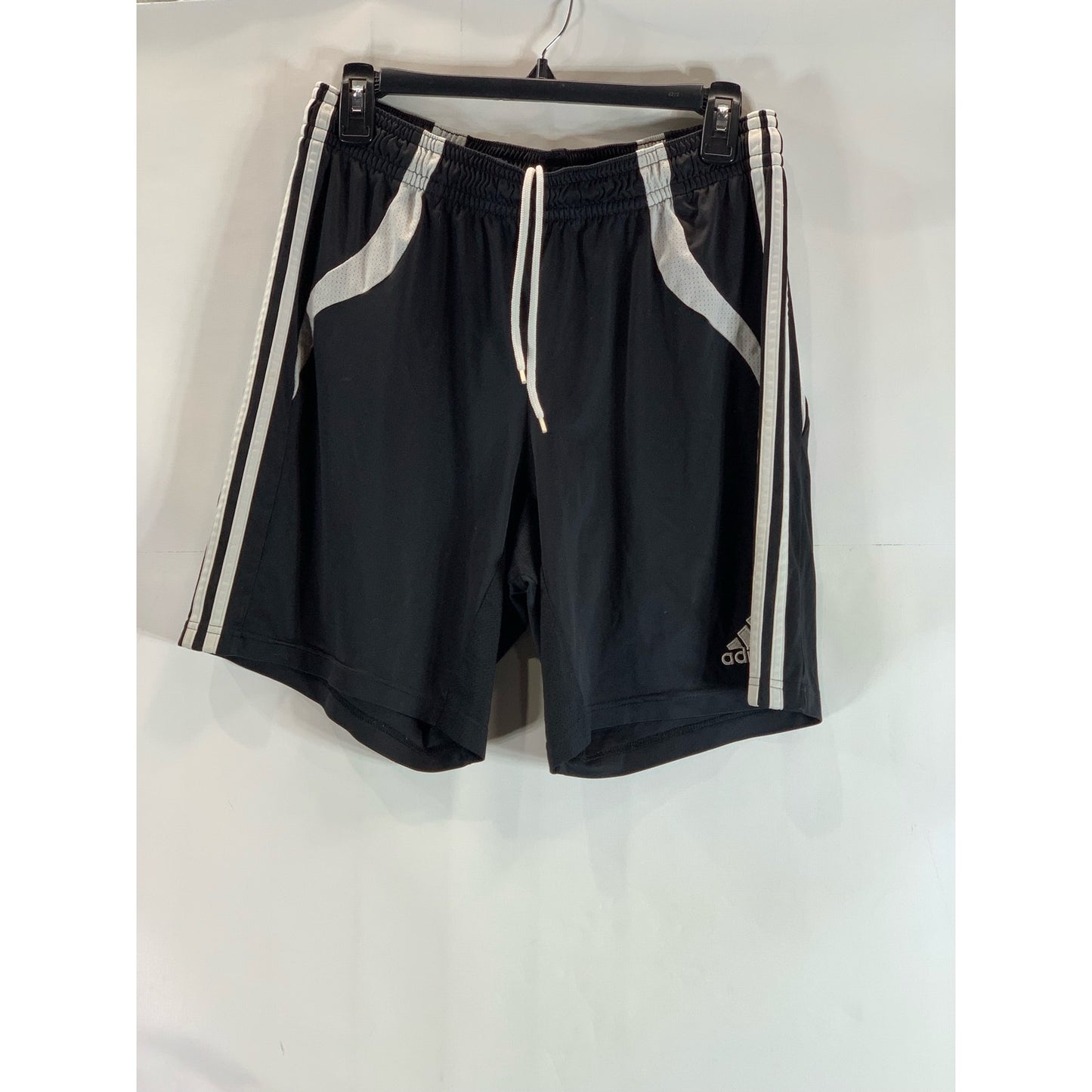 ADIDAS Men's Black/White Climalite Drawstring Logo 3-Stripe Active Shorts SZ L