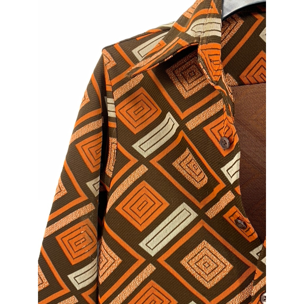 UNBRANDED Women's Orange Square Button-Down Long-Sleeve Shirt SZ S