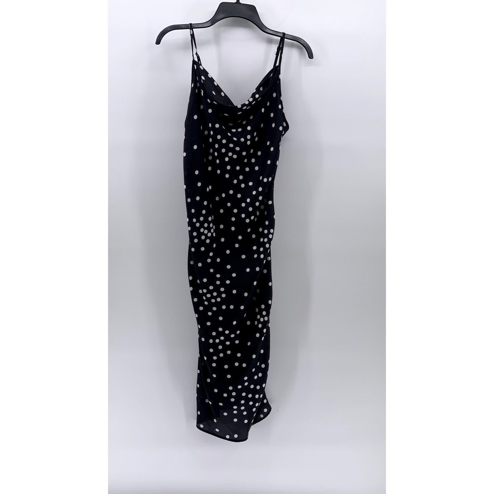 BEBE Women's Black-White Polka Dot Satin Cowl-Neck Slip Midi Dress SZ S