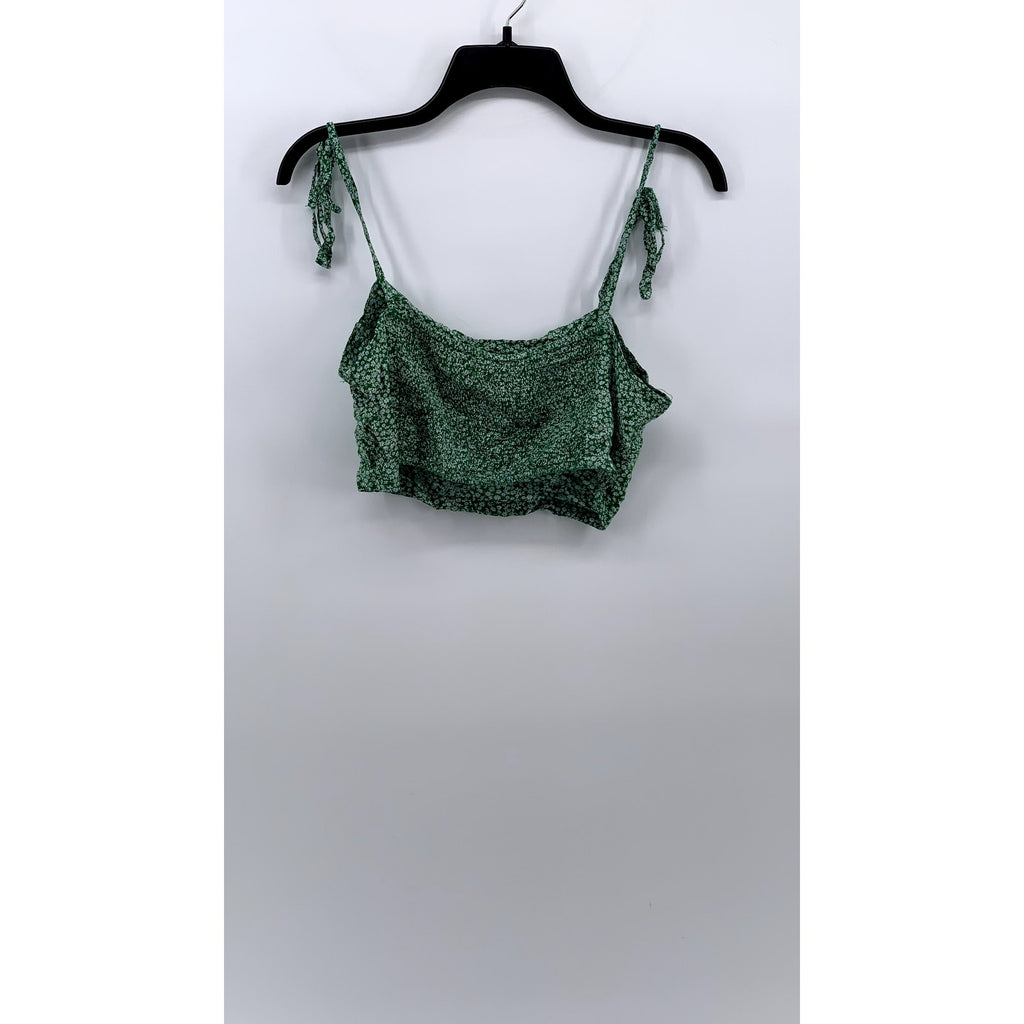 SHEIN Women's Green Ditsy Floral Smocked Tie Spaghetti Strap Cropped Top SZ M