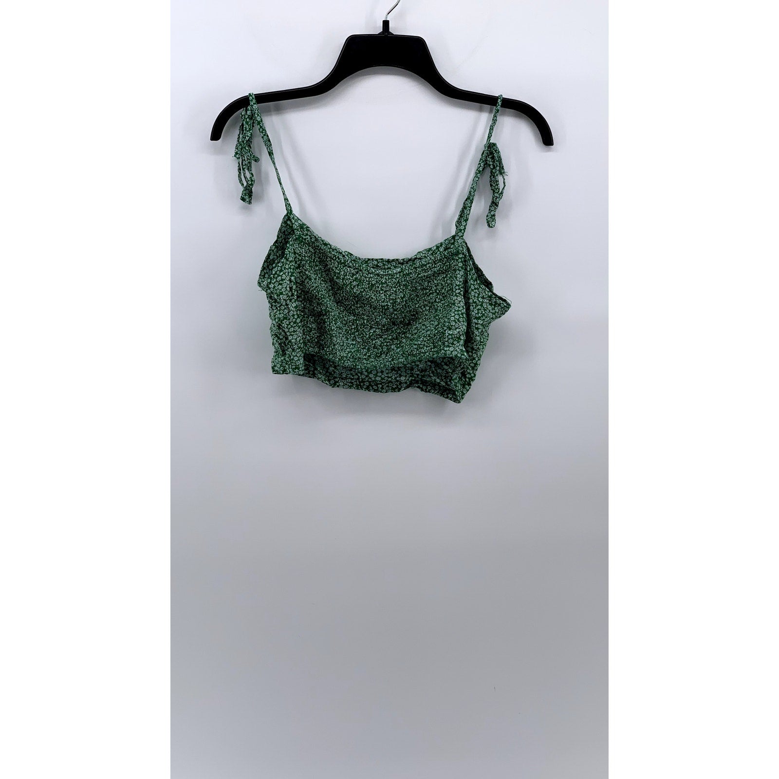 SHEIN Women's Green Ditsy Floral Smocked Tie Spaghetti Strap Cropped Top SZ M