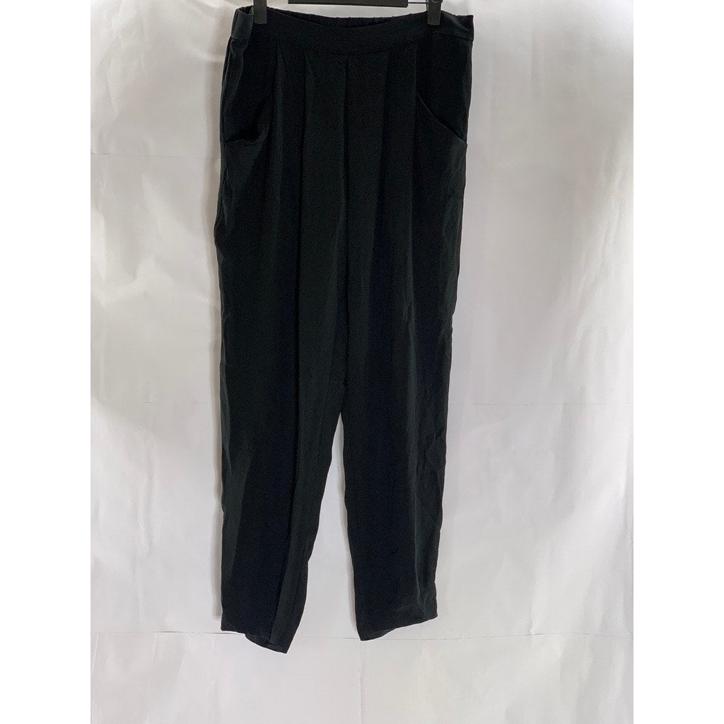 EILEEN FISHER Women's Black Solid Silk Pleated Pull-On Ankle Pant SZ S