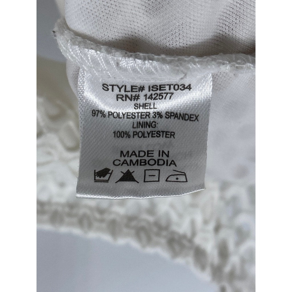 IRIS Women's White Mesh Long Sleeve Tie-Knot Cropped Top SZ S