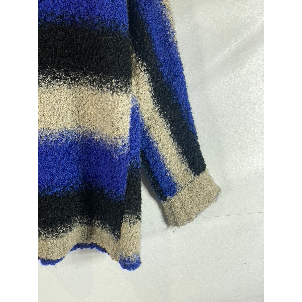 SPARKLE & FADE Women's Blue/Tan Striped V-Neck Long Sleeve Pullover Sweater SZ L