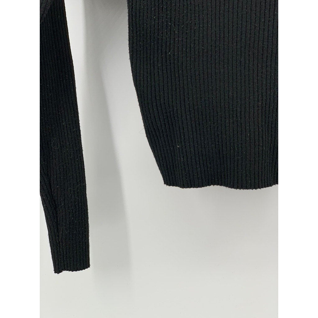 HIPPIE ROSE Juniors' Black Ribbed Teardrop Cutout Mock-Neck Top SZ XS