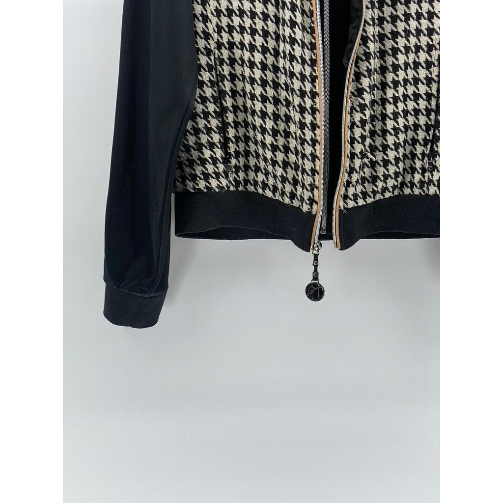 PEPE JEANS Women’s Vintage Black-Beige Hundstooth Double Zip Up Jacket SZ S