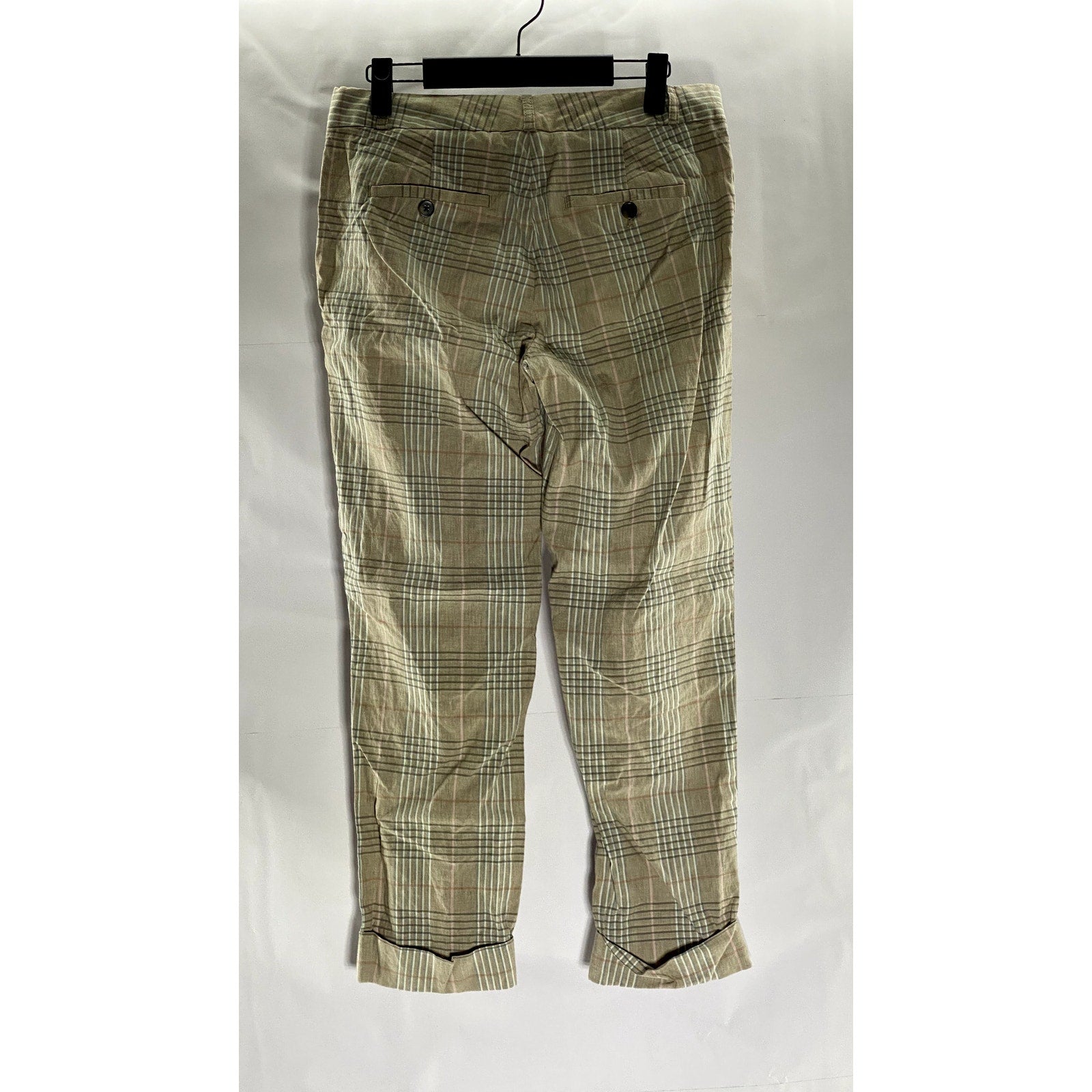 BANANA REPBULIC Women's Tan Plaid Avery Straight-Leg Linen-Blend Cuffed Pant SZ4