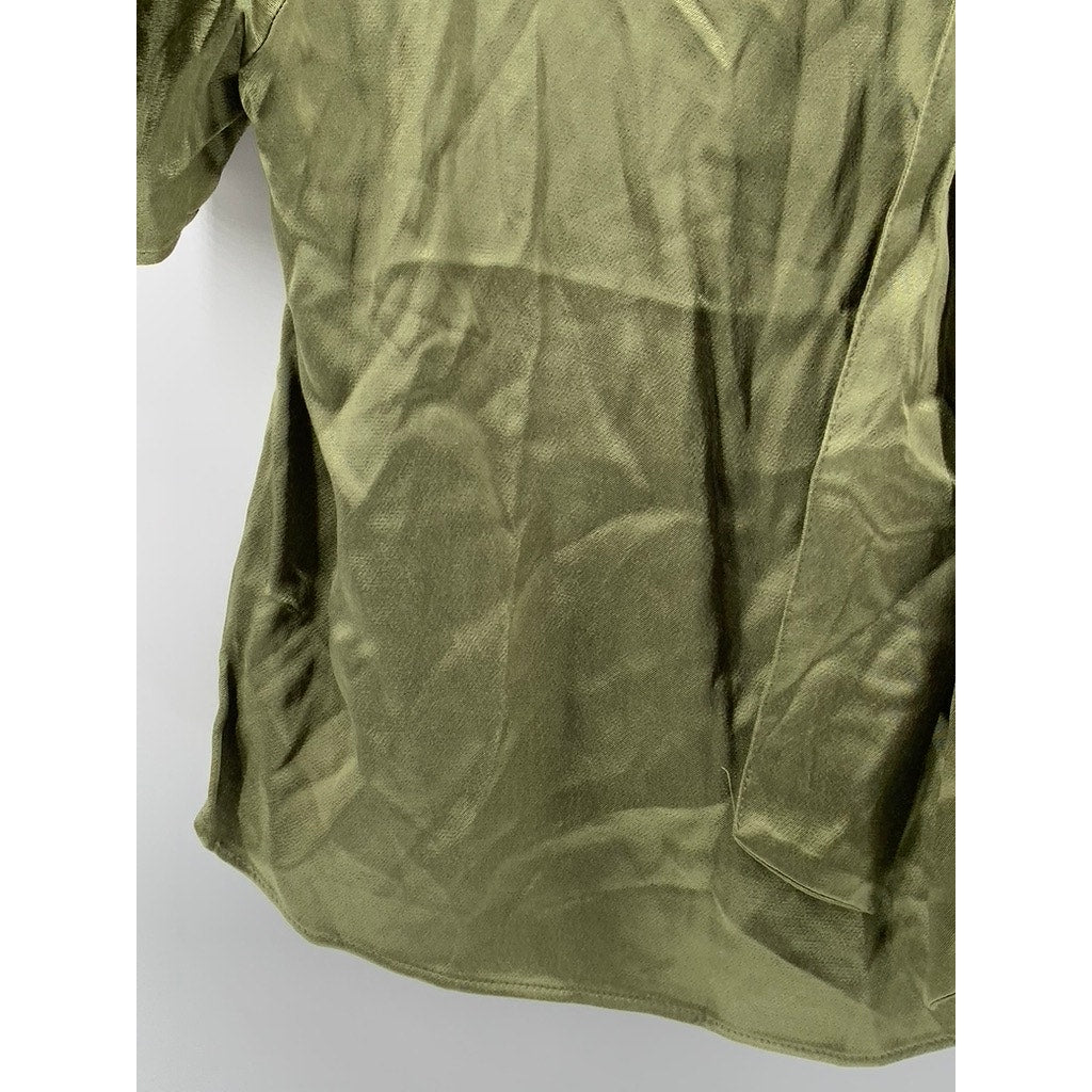 ZARA Women's Dark Green Tie-Back Flutter Sleeve Top SZ M