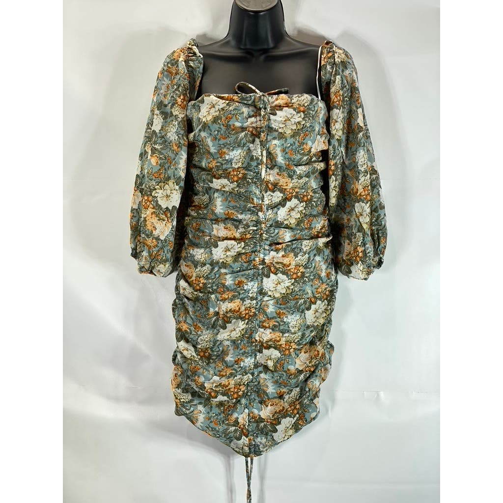 HELLO MOLLY Women's Sage Floral Basque Country Bodycon Ruched Dress SZ 4