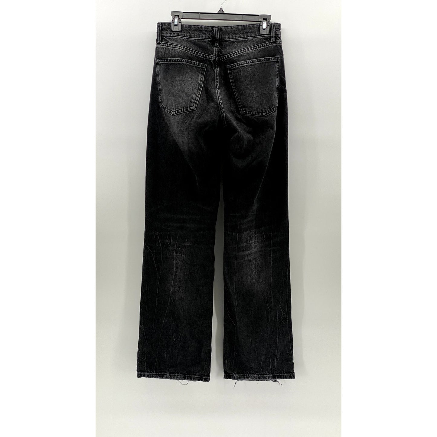 ZARA Women's Black Denim Distressed High-Rise Wide-Leg Regular-Fit Jeans SZ 4