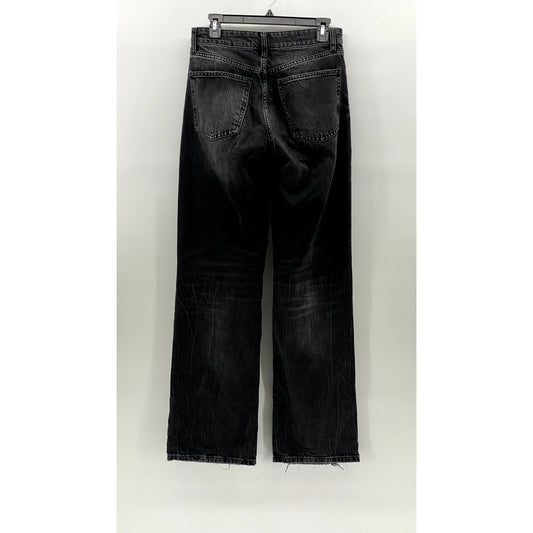 ZARA Women's Black Denim Distressed High-Rise Wide-Leg Regular-Fit Jeans SZ 4