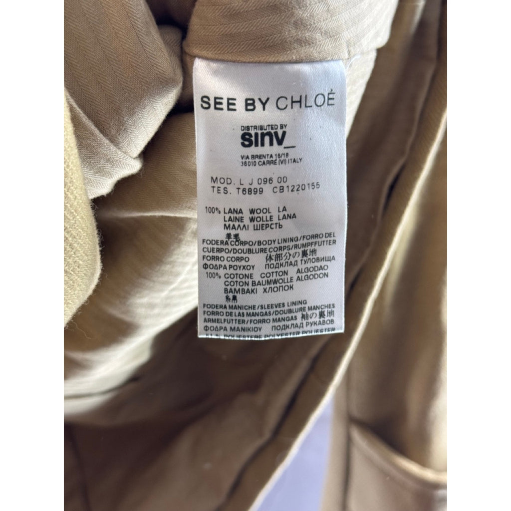 SEE BY CHLOE Women's Tan Double Breast Two-Button Notch Lapel Wool Coat SZ 2