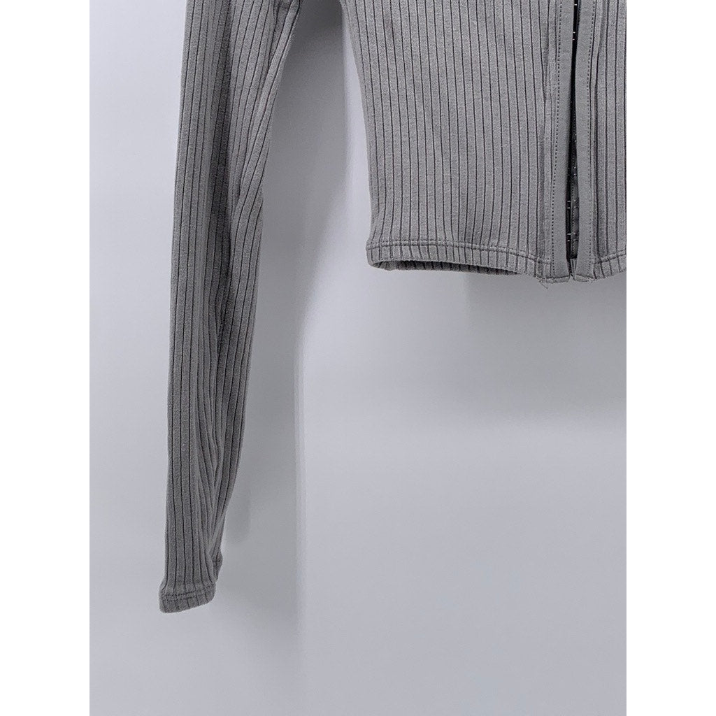 DIVIDED By H&M Women's Gray Ribbed Crewneck Long Sleeve Cropped Top SZ XS
