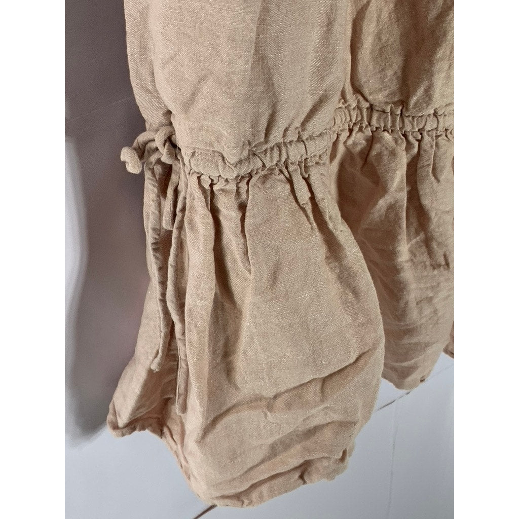 MADEWELL Women's Dusty Blush Linen-Blend V-Neck Tiered Lorelei Mini Dress SZ S